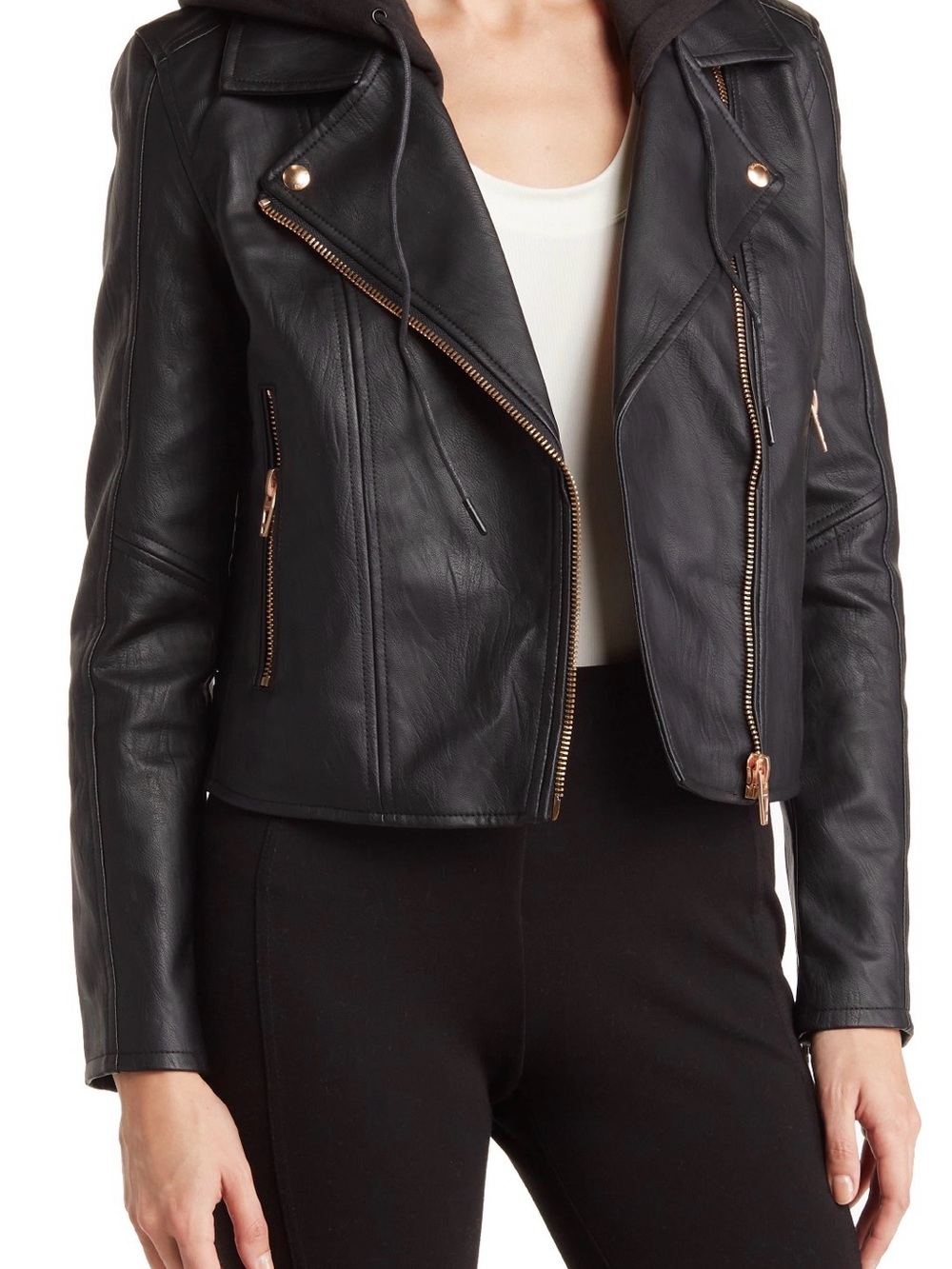 Blank NYC Black Faux Leather Moto Jacket with Rose Gold Hardware